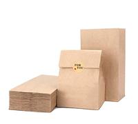 G2PLUS 50 Brown Kraft Bags - 13x8x24 CM Medium, Candy Paper Bags with Stickers for Snack, Birthday, Wedding, Easter & Xmas Party