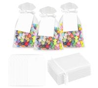 G2PLUS 50 Pack Organza Gift Bags with Tags: 10 x 15 cm White Drawstring Favour Pouches with 4 x 7 cm White Tags for Wedding Party Favours Jewellery Candy