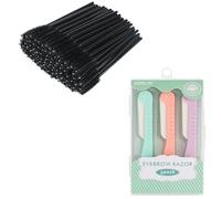 G2PLUS 50 PCS Black Disposable Eyelash Brushes Spoolies and 3 PCS Eyebrow Razor Shaper