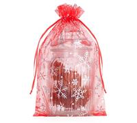 G2PLUS 50 PCS Red Christmas Organza Bags, 20x30 cm Snowflake Favour Pouches for Presents, Reindeer Food, Advent Calendars and Xmas Gifts