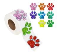 G2PLUS 500Pcs Dog Paw Reward Stickers for Children: 2.5CM Self Adhesive Waterproof Holographic Stickers in 8 Colors, Sparkly for School Reward Chart