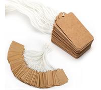 G2PLUS 500PCS Mini Strung Price Tags, Brown String Pricemarker Labels, 25x 45mm Tie on Paper Tags, Jewelry Marking Tags - Blank Gift Marking Labels with String for Jewelry Clothing Display