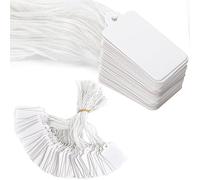 G2PLUS 500PCS Mini Strung Price Tags - White String Pricemarker Labels, 25x45mm Tie-on Paper Tags for Jewelry, Clothing Display - Blank Gift Marking Labels With String