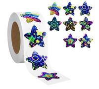 G2PLUS 500Pcs Star Reward Stickers for Children: 2.5CM Self Adhesive Waterproof Holographic Stickers with Universe Space Pattern, Sparkly for School Reward Chart