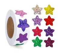 G2PLUS 500Pcs Star Reward Stickers for Children: 2.5CM Self Adhesive Waterproof Holographic Stickers in 8 Colors, Sparkly for School Reward Chart