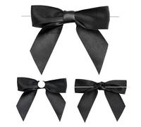 G2PLUS 50PCS Self Adhesive Gift Bows, Black Twist Tie Satin Bows, 9CM Ribbon Bows for Gift Wrapping, Gift Bows for Crafting Wedding, Birthday, Christmas Decoration