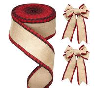 G2PLUS 63mm Burlap Ribbon, 10M Plaid & Natural Red Gingham, Christmas Buffalo Plaid for Bows & Wreaths