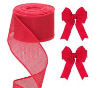 G2PLUS 63mm Burlap Wired Ribbon, 10M Christmas Red Hessian Wired Ribbon for Wreaths, Gift Wrapping & Bows