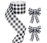 G2PLUS 63mm Gingham Wired Ribbon: 10m Black and White Buffalo Check Ribbon for Gift Wrapping, DIY Bows, Crafts, Rustic Wedding Decoration