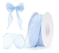 G2PLUS Baby Blue Crinkled Organza Ribbon: 10 Yards 40mm Sheer Gift Wrapping Ribbon with Edges for DIY Crafts, Bouquet Decoration, Wedding, Baby Shower
