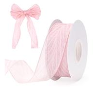 G2PLUS Baby Pink Crinkled Organza Ribbon: 10 Yards 40mm Sheer Gift Wrapping Ribbon with Edges for DIY Crafts, Bouquet Decoration, Wedding, Baby Shower