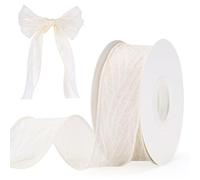 G2PLUS Beige Crinkled Organza Ribbon: 10 Yards 40mm Sheer Gift Wrapping Ribbon with Edges for DIY Crafts, Bouquet Decoration, Wedding, Baby Shower