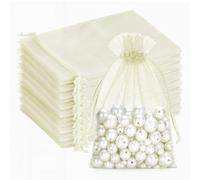 G2PLUS Beige Organza Gift Bags: 13x18 CM Clear Mesh Pouches, 100 PCS Organza Jewellery Bags, Large Favour Pouches for Wedding, Birthday Party Supplies