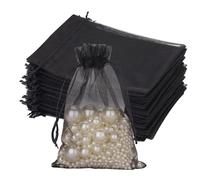 G2PLUS Black Organza Gift Pouches - 13x18 CM Medium Organza Favor Bags, 50 PCS Wedding Jewelry Bags - Clear Mesh Pouches for Wedding, Christmas, Birthday, Anniversary
