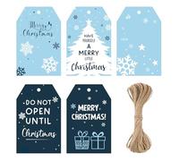 G2PLUS Blue Christmas Tags for Presents, 8.5x5.5 CM Christmas Snowflake Labels, 50PCS Xmas Wrapping Tags with String for Presents Wrapping Decoration