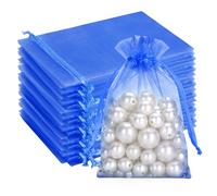 G2PLUS Blue Organza Gift Bags: 10x15CM Clear Mesh Pouches, 100 PCS Organza Jewellery Bags, Small Favour Pouches for Wedding, Birthday Party Supplies