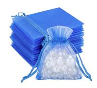 G2PLUS Blue Organza Gift Pouches 7x9 cm: Small Favor Bags, 50 PCS | Wedding Jewelry Bags, Clear Mesh Pouches for Wedding, Christmas, Birthday, Anniversary