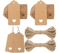 G2PLUS Brown Gift Tags with Heart, 100PCS Blank Paper Tags with String, 4.5cm x 9.5cm Large Gift Labels for Wedding Favors, Presents, 300g/m²