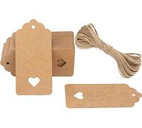 G2PLUS Brown Gift Tags with Heart: 50PCS Blank Paper Tags with String, 4.5cm x 9.5cm Large Gift Labels for Wedding Favors, Presents, 300g/m²