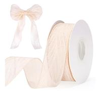 G2PLUS Champagne Crinkled Organza Ribbon: 10 Yards 40mm Sheer Gift Wrapping Ribbon with Edges for DIY Crafts, Bouquet Decoration, Wedding, Autumn Party Decoration