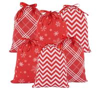 G2PLUS Christmas Cotton Gift Bags: 6PCS Xmas Gift Bags with Drawstring, 50x40CM and 40x30CM Large Christmas Sacks with Snowflakes, Diagonal Grid, Wave Pattern for Presents and Party Favors
