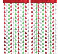 G2PLUS Christmas Tree Foil Curtains: 1m x 2m Metallic Tinsel Backdrop, 2PCS Red Green Silver Christmas Party Decorations for Xmas, Holiday Party, Photo Booth Props Backdrop