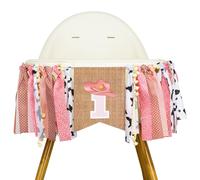 G2PLUS Cowboy ONE Highchair Banner: Pink 1st Birthday High Chair Banner, for Baby 1st Birthday Party, Photo Props