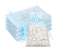 G2PLUS Daisy Organza Bags, 10x12 CM Baby Blue Organza Gift Bags, 30 PCS Jewellery Pouches with Drawstring, Wedding Favour Pouches, Perfect for Daisy Themed Birthday Party, Baby shower, Wedding