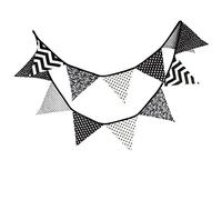 G2PLUS Double Sided Fabric Bunting Banner -12PCS Black Fabric Bunting Nursery - 3.3M Cotton Triangle Pennants for Decorating Boys Bedroom Birthday Parties