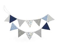 G2PLUS Double Sided Fabric Bunting Banner -12PCS Blue and Grey Fabric Bunting Nursery - 3.3M Cotton Triangle Pennants for Decorating Boys Bedroom Birthday Parties