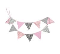 G2PLUS Double Sided Fabric Bunting Banner -12PCS Pink and Grey Fabric Bunting Nursery - 3.3M Cotton Triangle Pennants for Decorating Girls Bedroom Birthday Parties