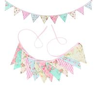 G2PLUS Double Sided Fabric Bunting Banner -12PCS Pink Fabric Bunting Nursery - 3.3M Cotton Triangle Pennants for Decorating Girls Bedroom Birthday Parties