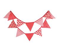 G2PLUS Double Sided Fabric Bunting Banner, Two Layer Triangle Bunting, 3.3M with 12PCS Red Flower Pennants, Cotton Shabby Chic Garland for Bedroom Brithday Tea Party Decorations
