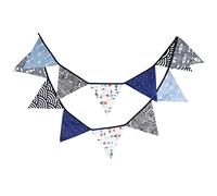 G2PLUS Double Sided Fabric Bunting Banner, Two Layer Triangle Floral Bunting, 3.3M with 12PCS Blue Lovely Pennants, Cotton Shabby Chic Garland for Bedroom Brithday Tea Party Decorations