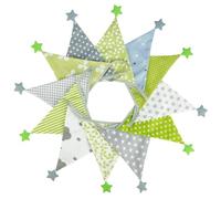 G2PLUS Fabric Bunting Banner with Stars, 4M Green and Grey Cotton Nursery Banner with 12 Triangle Pennants, Double Sided Cloth Garlands Shabby Chic Decoration for Bedroom Playhouse Birthday Decoration