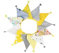 G2PLUS Fabric Bunting Banner with Tassel, 3.3M Double Sided Cotton Tassel Banner with 12 Yellow and Grey Triangle Pennants, Vintage Cloth Garlands for Nursery Bedroom Playhouse Decoration
