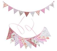 G2PLUS Floral Bunting banner, 10.8 Feet Vintage Cloth Shabby Chic Flag Garlands, 12PCS Double Sided Fabric Triangle Pennants for Vintage Themed Wedding Afternoon Tea Garden Party