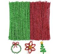 G2PLUS Glitter Pipe Cleaners, 200PCS Sparkly Craft Pipe Cleaners, 30CM Christmas, 6mm Green and Red Glitter for DIY Craft Projects, Christmas Ornament Making