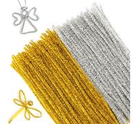 G2PLUS Gold and Silver Glitter Pipe Cleaners, 100PCS Sparkly Pipe Cleaners for Craft, 30CM Christmas Pipe Cleaners, 6mm Glitter Craft Pipe Cleaners for DIY Craft Projects, Christmas Ornament Making