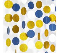 G2PLUS Gold Blue White Reflective Paper Garland, 18M Mirror Circle Dots Garlands, Polka Dots Sparkling Hanging Streamer, Paper Garland Party Decoration
