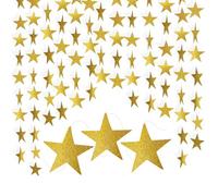 G2PLUS Gold Glitter Star Garland, 16m Sparkling Paper Hanging Decoration for Twinkle Little Star Party, Birthday, Wedding Theme, Room Decor