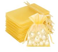 G2PLUS Gold Organza Gift Bags: 7x9 CM Clear Mesh Pouches, 100 PCS Organza Jewellery Bags, Small Favour Pouches for Wedding, Birthday Party Supplies