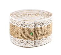 G2PLUS Hessian Burlap Ribbon with Lace, 5M Natural Jute Trim Craft Ribbon, Rustic Hessian Themed Tape for Gift Wrapping and Crafts