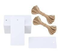 G2PLUS Kraft Paper Gift Tags, 4.5 x 9 CM Luggage Wedding Labels, 300g/m² Large Blank Tags With String, 100 PCS White for Birthday Party, Wedding Favors