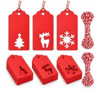 G2PLUS Large Red Christmas Tags with String for Presents, 5x10cm, 150pcs | Christmas Tree Snowflake Reindeer Pops, Xmas Kraft Paper Labels for Presents, Christmas Parcels, Gift Wrapping Decorating