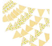 G2PLUS Lemon Fabric Bunting Banner: 12M Gingham Garden Bunting, 42PCS Yellow Cotton Pennant, 15x19CM Triangle Garland Banner for Kid's Bedroom, Summer Celebration, Birthday, Baby Shower