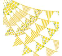 G2PLUS Lemon Fabric Bunting Banner: 12M Gingham Garden Bunting, 42PCS Yellow Cotton Stripe Pennant, 19x21CM Triangle Garland Banner for Kid's Bedroom, Summer Celebration, Birthday, Baby Shower
