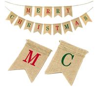 G2PLUS Merry Burlap Bunting Banner, 4.8M Banner with 14 Flag Pennants, Vintage Hessian Garland for Christmas Decoration
