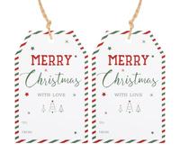 G2PLUS Merry Christmas Tags for Presents, 50PCS White Candy Cane Christmas Tags with String, 8.5x5.5 CM Xmas Wrapping Labels with Tree for Presents Wrapping Decoration