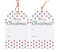 G2PLUS Merry Christmas Tags for Presents, 50PCS White Christmas Tags with String, 8.5x5.5 CM Xmas Wrapping Labels with Dots for Presents Wrapping Decoration